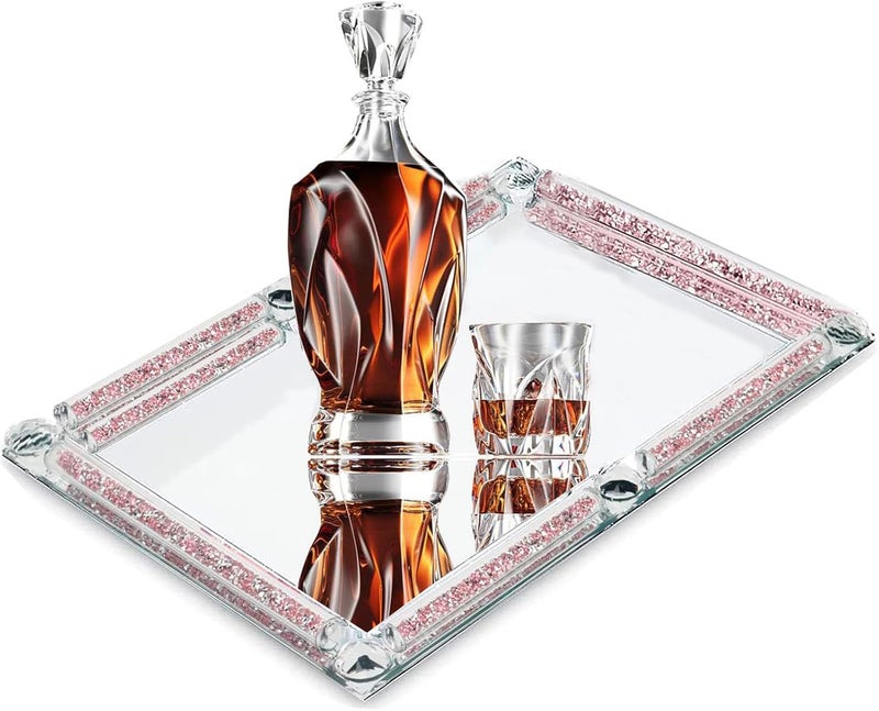 LFGKeng Crystal Perfume Tray,Crushed Diamond Filled Crystal Glass Tray,11.8" x 7.9" Rectangular Cosmetic Makeup Vanity Trays,Mirror Jewelry Trinket Tray,Serving Tray for Home Decor,Party,Hotel Banquet (Rose) - Image 5